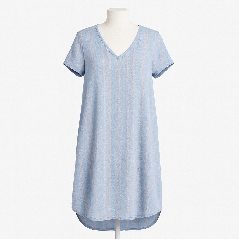Anthropologie Linen T Shirt Dress Size M Pink Blue Cottagecore‎ Coastal Scandi